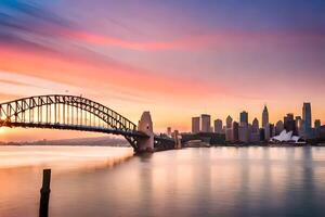 Sydney Horizonte às pôr do sol. gerado por IA foto