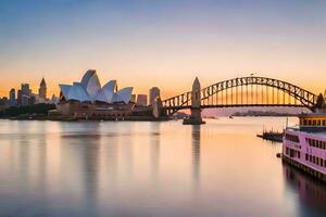 a Sydney Horizonte às pôr do sol. gerado por IA foto