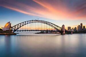 a Sydney ópera casa e Sydney ponte às pôr do sol. gerado por IA foto