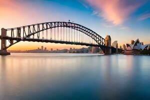 a Sydney Porto ponte às pôr do sol. gerado por IA foto