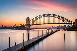 a Sydney Porto ponte às pôr do sol. gerado por IA foto