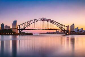 a Sydney Porto ponte às pôr do sol. gerado por IA foto