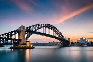 a Sydney Porto ponte às pôr do sol. gerado por IA foto