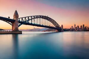 Sydney Porto ponte às pôr do sol. gerado por IA foto