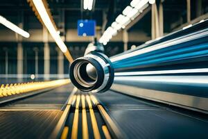 uma Câmera lente é comovente através uma túnel. gerado por IA foto