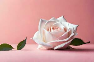 uma solteiro branco rosa em uma Rosa fundo. gerado por IA foto