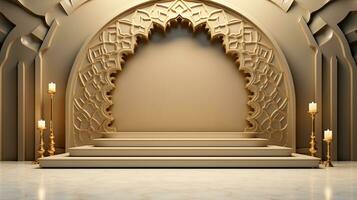 pódio fundo dentro Ramadã feriado minimalismo estilo . oriental árabe Projeto . ai gerado foto
