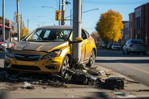 carro batida acidente em a estrada bandeira. generativo ai foto