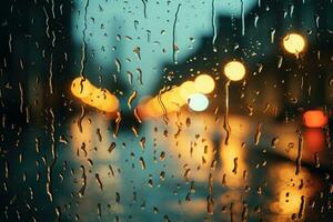 imagem do uma noite rua cheio do chuva em uma janela, água gotas. generativo ai foto