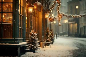 cidade coberto dentro neve dentro uma Natal tema generativo ai foto