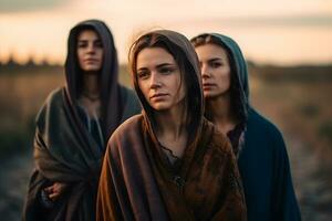 três mulheres a partir de a berbere tribo. neural rede ai gerado foto