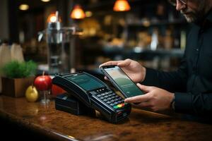 Móvel Forma de pagamento através da Smartphone. generativo ai foto