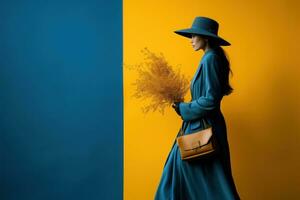 ásia mulheres minimalista azul e amarelo generativo ai foto