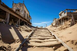 Cidade do kolmanskop durante a diamante mineração auge. generativo ai foto