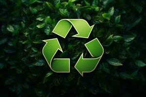 reciclando símbolo fez a partir de natureza, verde folhas e plantas. generativo ai foto