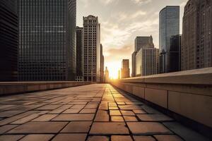 uma majestoso cidade Horizonte durante a dourado hora. ai generativo foto