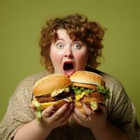 comendo uma Hamburger do internacional pessoas. generativo ai foto