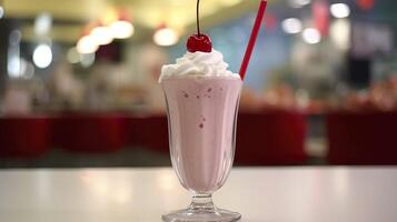 cereja milkshake dentro uma clássico americano o jantar. Comida fotografia conceito. generativo ai foto