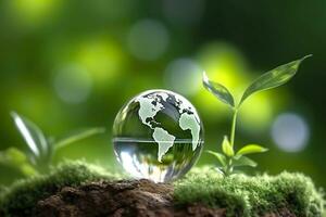 cristal globo ícone para meio Ambiente social governança conceito. generativo ai foto