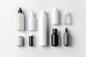 Cosmético beleza produtos containers em branco fundo. generativo ai foto