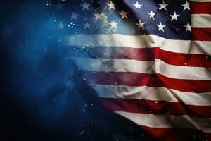 americano bandeira acenando dentro a vento em grunge fundo com espaço para texto, memorial dia fundo com americano bandeira e estrelas, ai gerado foto