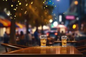bokeh fundo do rua Barra Cerveja restaurante, ao ar livre dentro Ásia, ai generativo foto