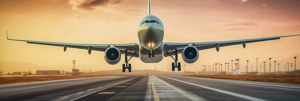 avião levando fora a partir de a aeroporto. generativo ai foto