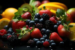 misturar fruta pronto para servir dentro a cozinha mesa ai gerado foto