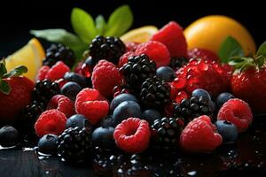 misturar fruta pronto para servir dentro a cozinha mesa ai gerado foto