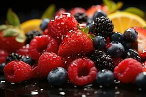 misturar fruta pronto para servir dentro a cozinha mesa ai gerado foto