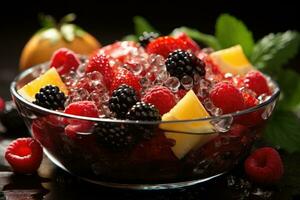 misturar fruta pronto para servir dentro a cozinha mesa ai gerado foto