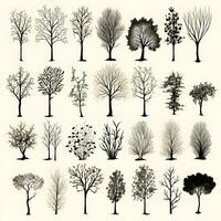 conjunto do árvores silhuetas isolado em branco fundo generativo ai. foto
