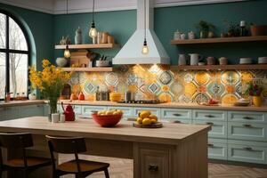 expor marroquino azulejos dentro a cozinha quarto ai gerado foto