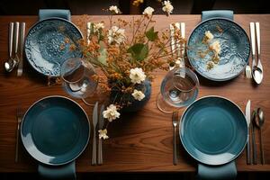 topo Visão fotos do mesa conjunto dentro jantar quarto ai gerado