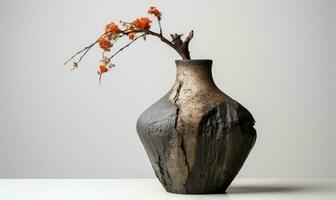 japonês vaso dentro monocromático, segurando uma solitário flor. ai generativo foto