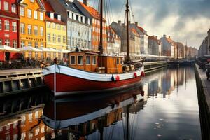 Nyhavn é uma canal dentro copenhague, Dinamarca, Nova York, copenhague, Dinamarca, ai gerado foto