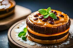 uma bolo com cerejas e creme em topo. gerado por IA foto