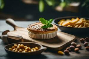 alimentos em a mesa. gerado por IA foto