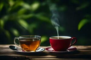 uma copo do chá e uma copo do café. gerado por IA foto