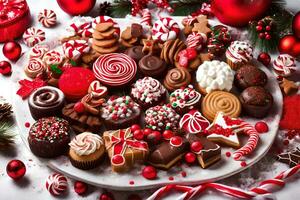 Natal biscoitos em uma placa. gerado por IA foto