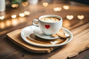 café com coração em a mesa. gerado por IA foto