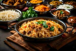 indiano Comida pratos dentro uma tigela. gerado por IA foto