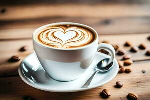 uma copo do café com coração em forma café com leite arte. gerado por IA foto
