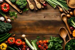 uma variedade do legumes e frutas arranjado dentro uma círculo. gerado por IA foto