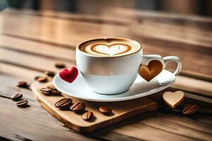café copo com coração em a mesa. gerado por IA foto