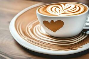 uma copo do café com uma coração Projeto em isto. gerado por IA foto