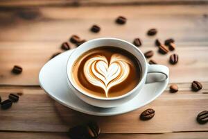 uma copo do café com coração em forma café com leite arte. gerado por IA foto