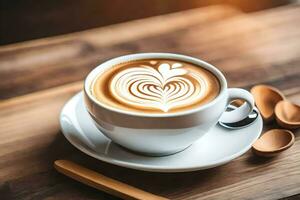 uma copo do café com uma coração Projeto. gerado por IA foto