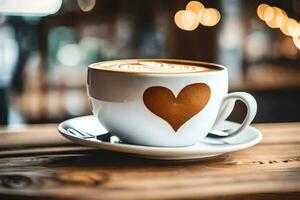 uma copo do café com uma coração desenhado em isto. gerado por IA foto