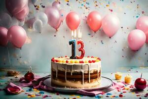 aniversário bolo com velas e confete. gerado por IA foto